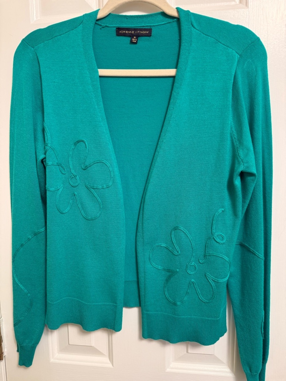 Adrienne Vittadini Emerald Green Open-Front Floral Sweater